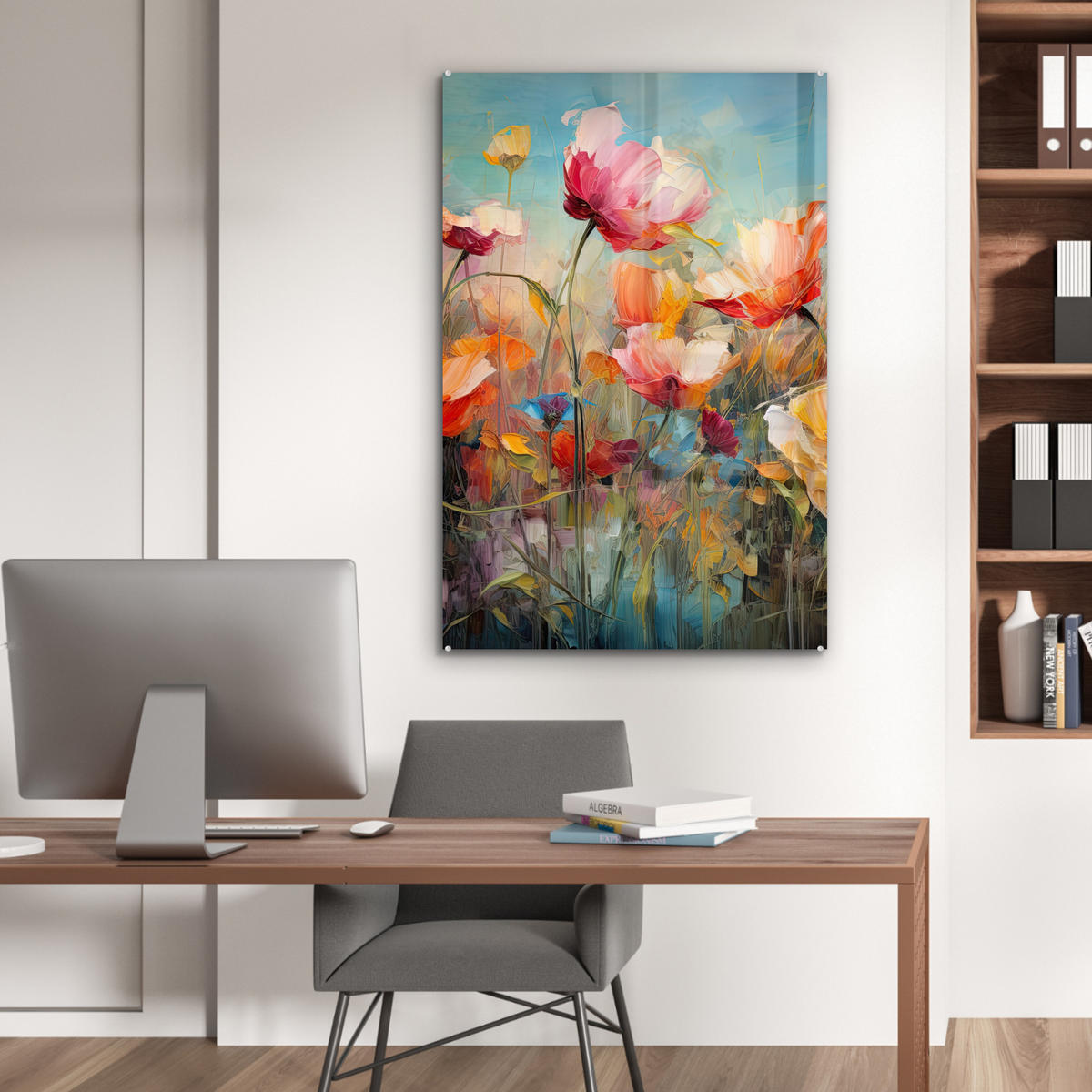 ACRYLGLASBILD Blumen - Aquarell - Kunst - Botanisch - Natur 60x90 cm - Orange, Glas (60/90cm) - MuchoWow