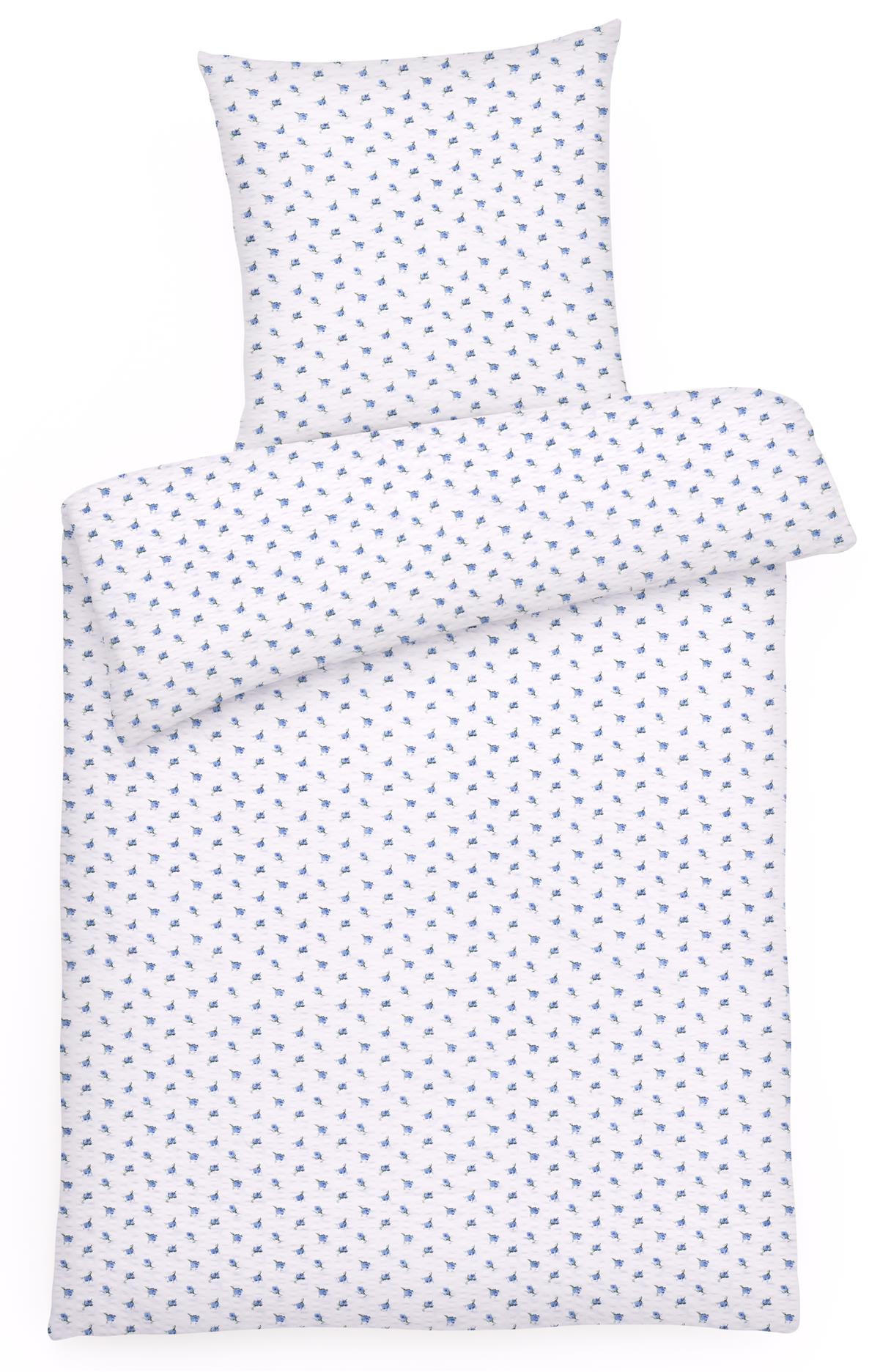 SEERSUCKER-BETTWÄSCHE 135x200 geblümt Sommer Bettbezug Bügelfrei aus 100% Baumwolle, Bettbezüge Blumen Rosen Muster Blau - Weiß, Textil (135/200cm) - Carpe Sonno