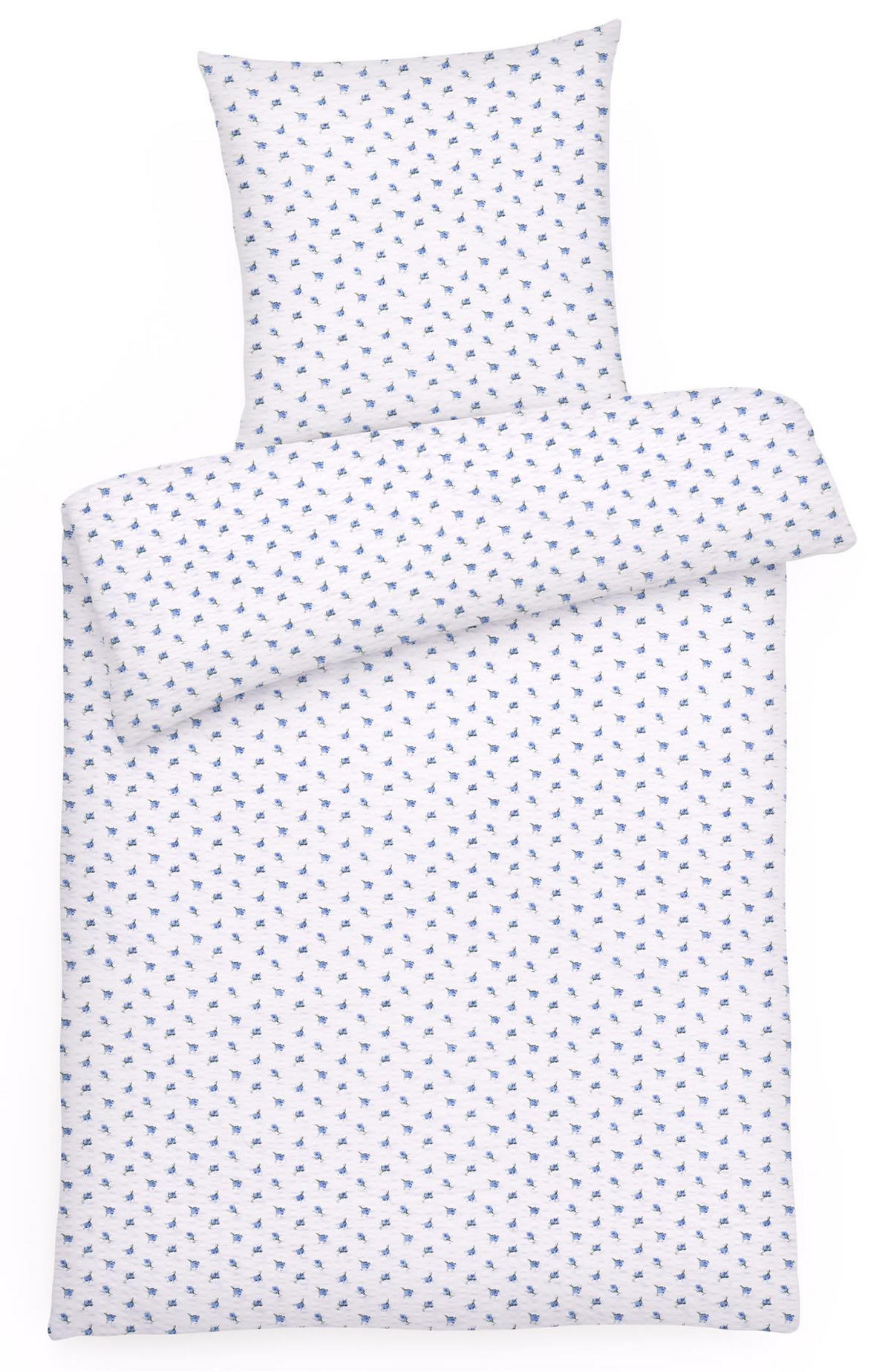 SEERSUCKER-BETTWÄSCHE 135x200 geblümt Sommer Bettbezug Bügelfrei aus 100% Baumwolle, Bettbezüge Blumen Rosen Muster Blau - Weiß, Textil (135/200cm) - Carpe Sonno