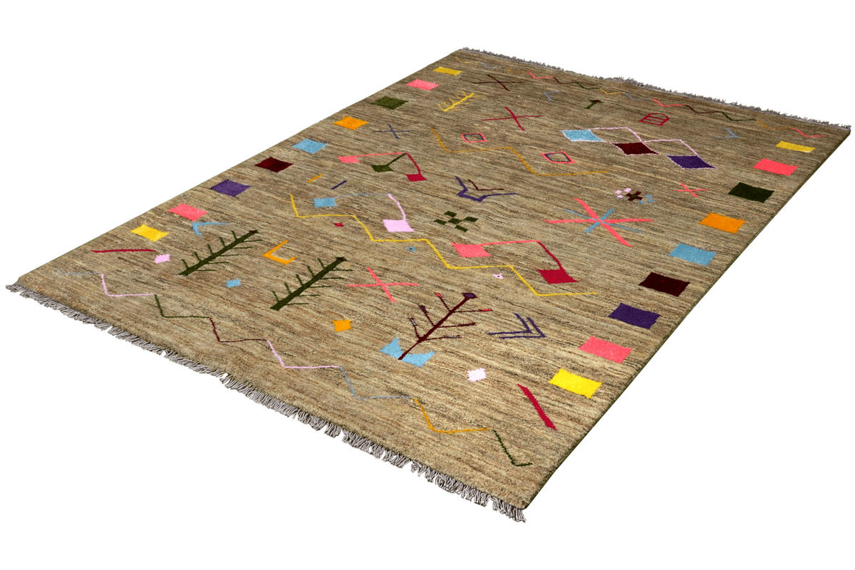 GABBEH-TEPPICH handgeknüpft Basi Grau 198/150 cm Schurwolle - Grau, Textil (150/198cm) - Looma