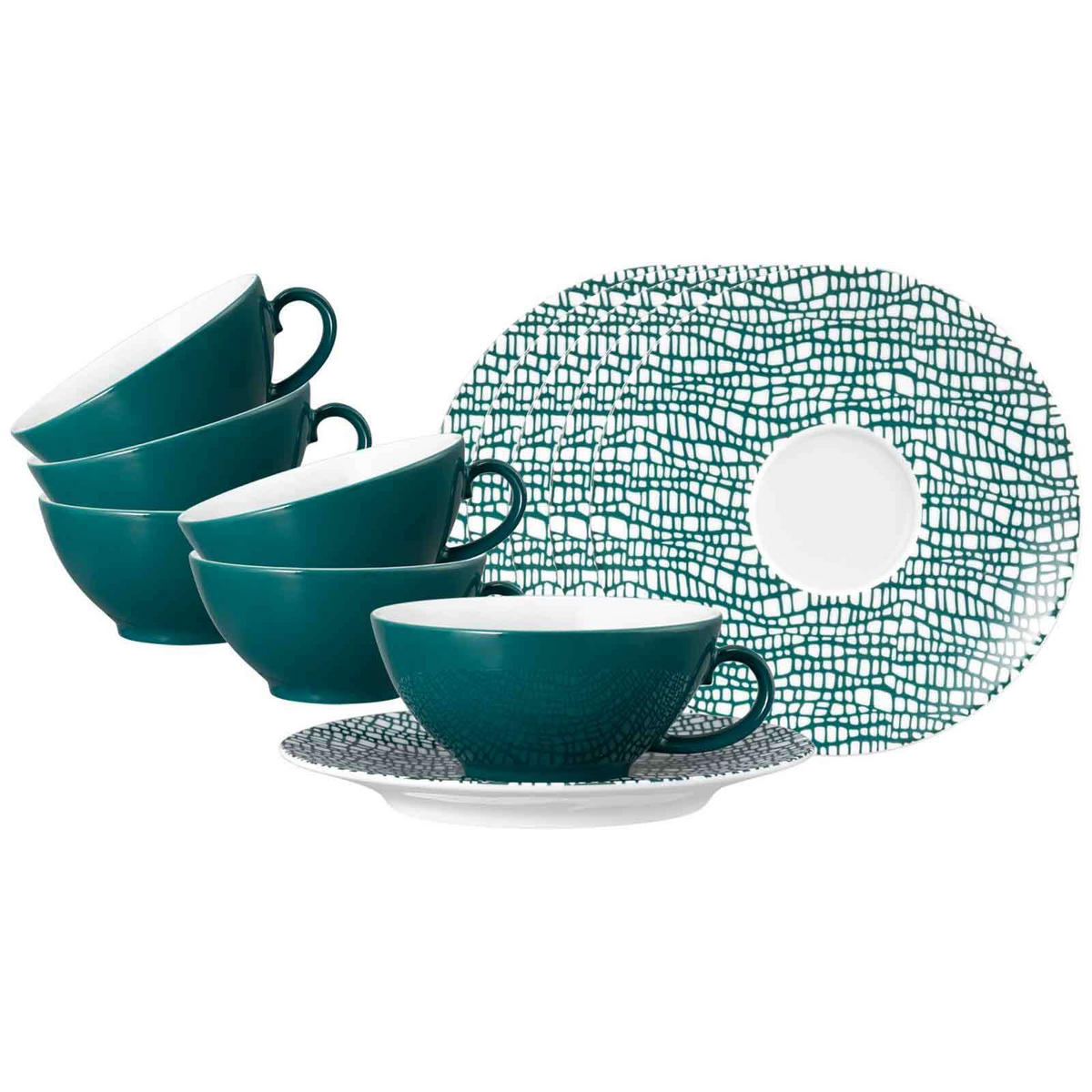 TEETASSEN MIT UNTERTASSEN Life Fashion Trendy Petrol 140 ml 6er Set - Petrol, Keramik (13.6/5.9/13.6cm) - Seltmann Weiden