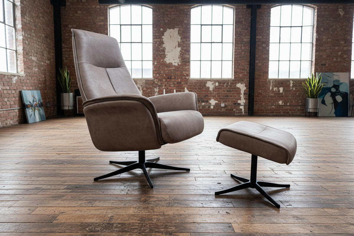 RELAXSESSEL-SET JOSIANE Anthrazit Lederfaserstoff Relaxfunktion - Anthrazit/Schwarz, Leder/Metall (78/107/87cm) - KAWOLA