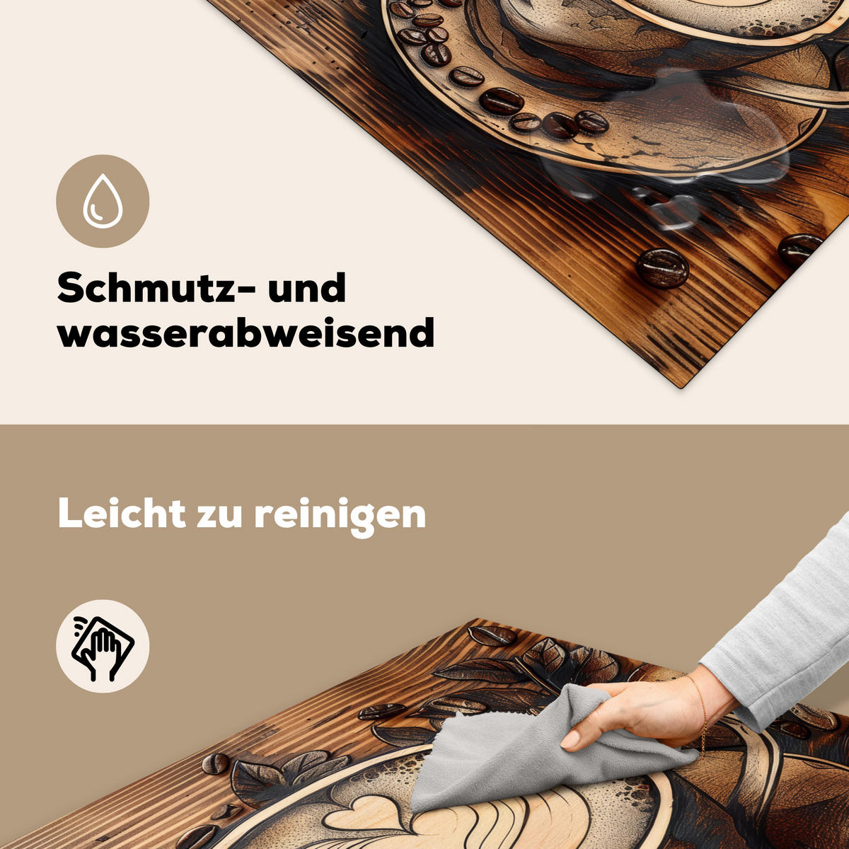 HERDABDECKPLATTE Kaffee - Vintage - Braun - Tasse - Holz Induktionsmatte 78x78 cm - Cappuccino, Kunststoff (78/78/0.2cm) - MuchoWow
