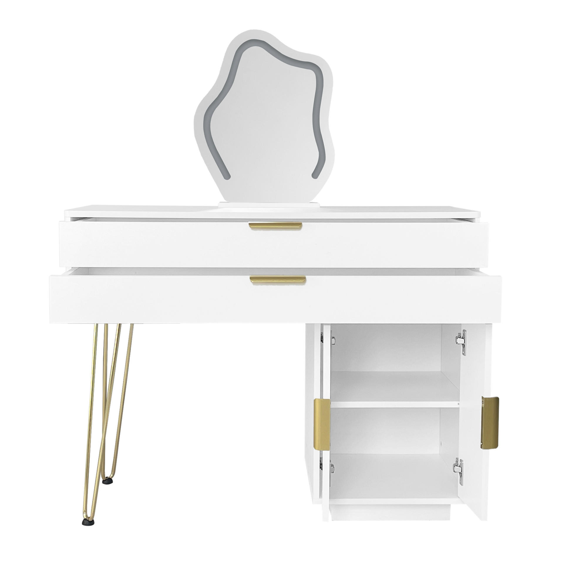SCHMINKTISCH 100/40/78 cm in Weiß mit LED-Beleuchtung und 2 Schubladen - Weiß, Holzwerkstoff (40/78/100cm) - Flora Grace