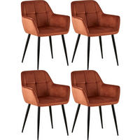 ARMLEHNENSTUHL 4er Set Samt Braun - Schwarz/Braun, Textil/Metall (56.5/84/61cm) - CLP