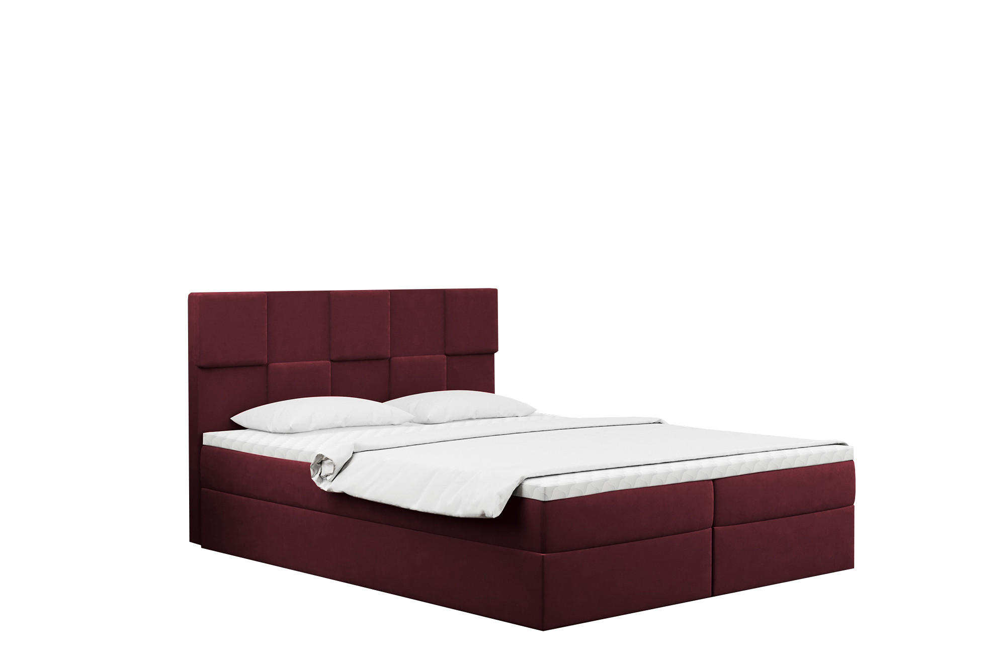 BOXBETT mit Bettkasten und Matratze CLARA Stoff Velvet Rotwein 180x200 cm H2-Pocket - Rot, Holz (180/200cm) - Kaiser Möbel