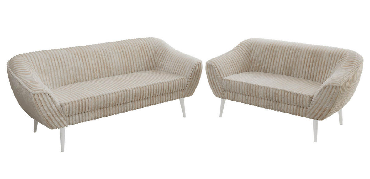 SEDACÍ SOUPRAVA 3+2 PIRS - Béžová Manšestr - Bílé nohy - bílá/krémová, kompozitní dřevo/textil (180/75/74cm) - MKS