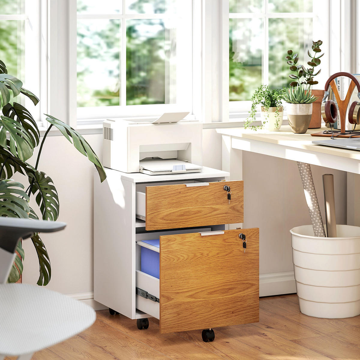 ROLLCONTAINER DE-14432 Weiß/Natur - Naturfarben, Holzwerkstoff (40/60/42cm) - ComfortXL
