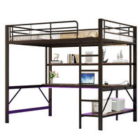 HOCHBETT 140/200 cm Schwarz aus Metall mit Schreibtisch - Schwarz, Metall (140/200cm) - OKMYHOME