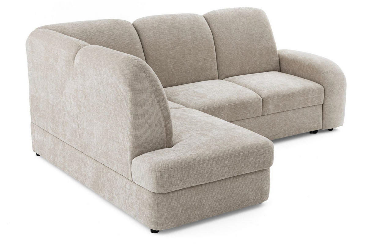 ECKSOFA VIBE L Links mit Schlaffunktion 129x205 Chenille Beige - Beige/Schwarz, Holz/Kunststoff (186/250cm) - Muffo
