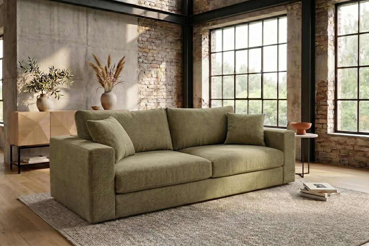 SOFA AMINA Grün Flachgewebe - Schwarz/Grün, Buchenholz/Textil (228/82/101cm) - KAWOLA