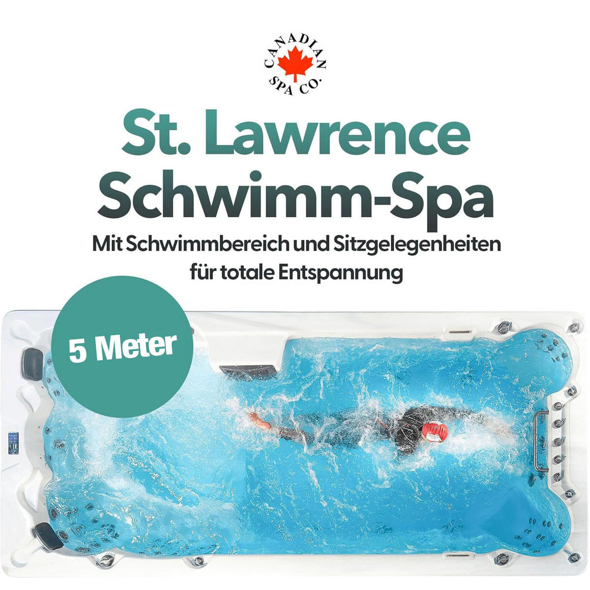 WHIRLPOOL St. Lawrence 5m langes Swim Spa - Weiß Hochglanz/Weiß, Kunststoff (228/137/500cm) - Canadian Spa Company
