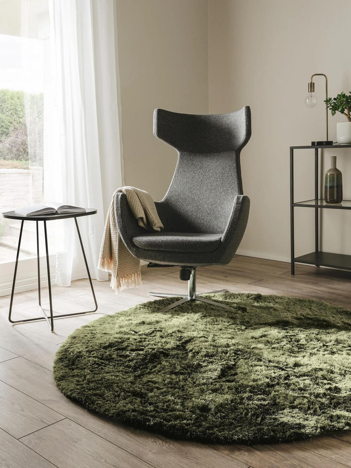 HOCHFLORTEPPICH Whisper Grün ø 160 cm rund - Grün, Textil (160/160cm) - benuta Nest
