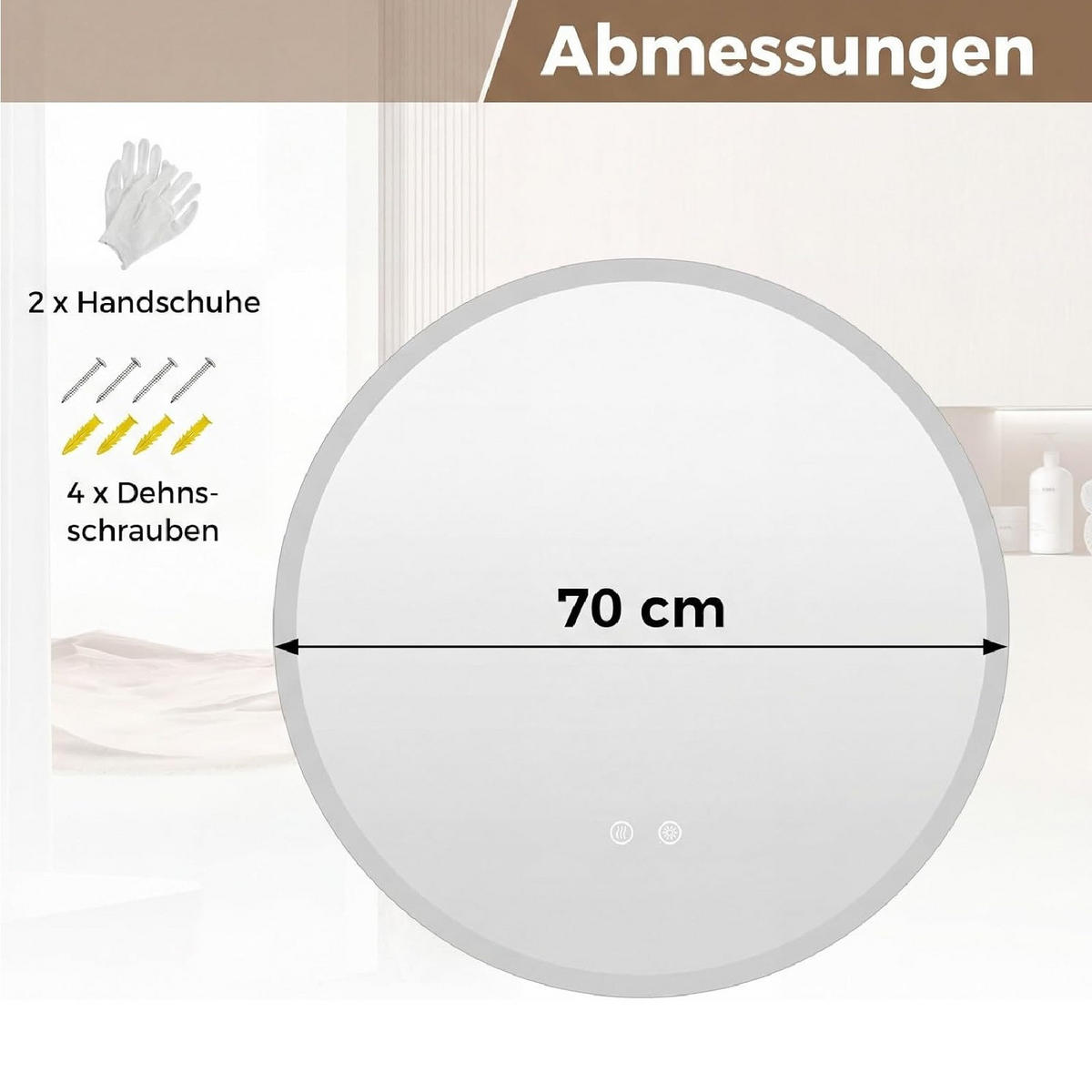 SPIEGEL rund silber - Silberfarben, Glas (70/70/3cm) - COSTWAY