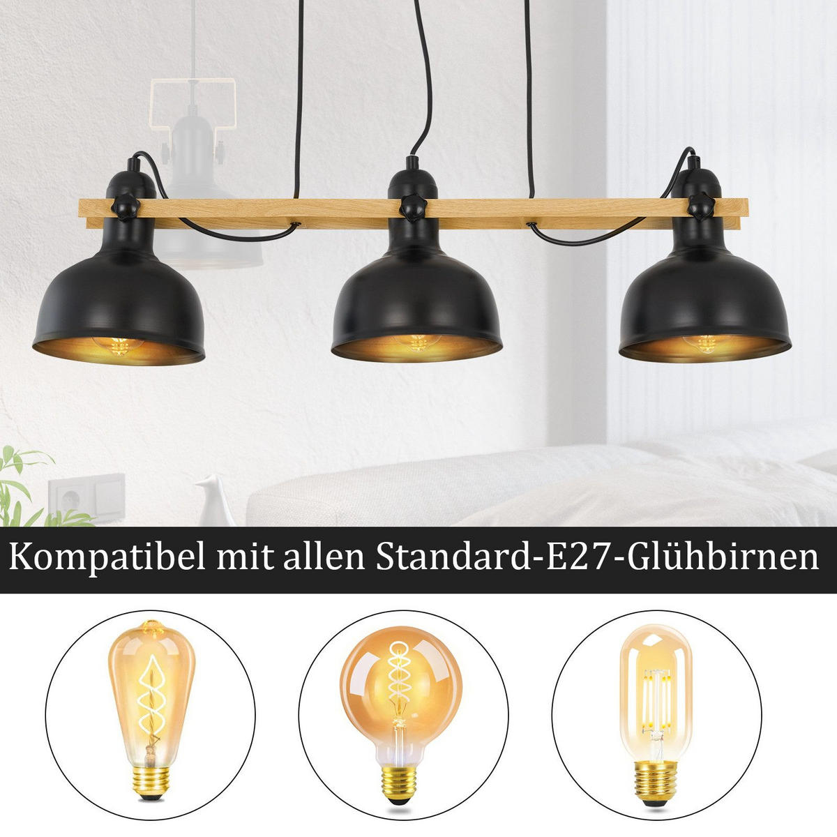 HÄNGELEUCHTE Thilo 3-flammig 78/18/175 cm - Schwarz, Metall (78/18/175cm) - Nettlife