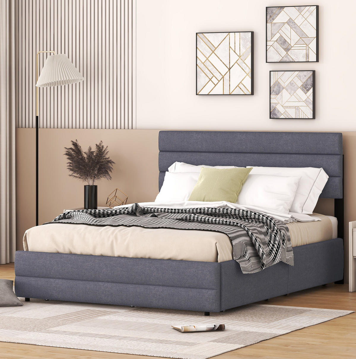 POLSTERBETT 140/200 cm grau mit Unterbett und zwei Schubladen - Grau, Textil (140/200cm) - OKWISH