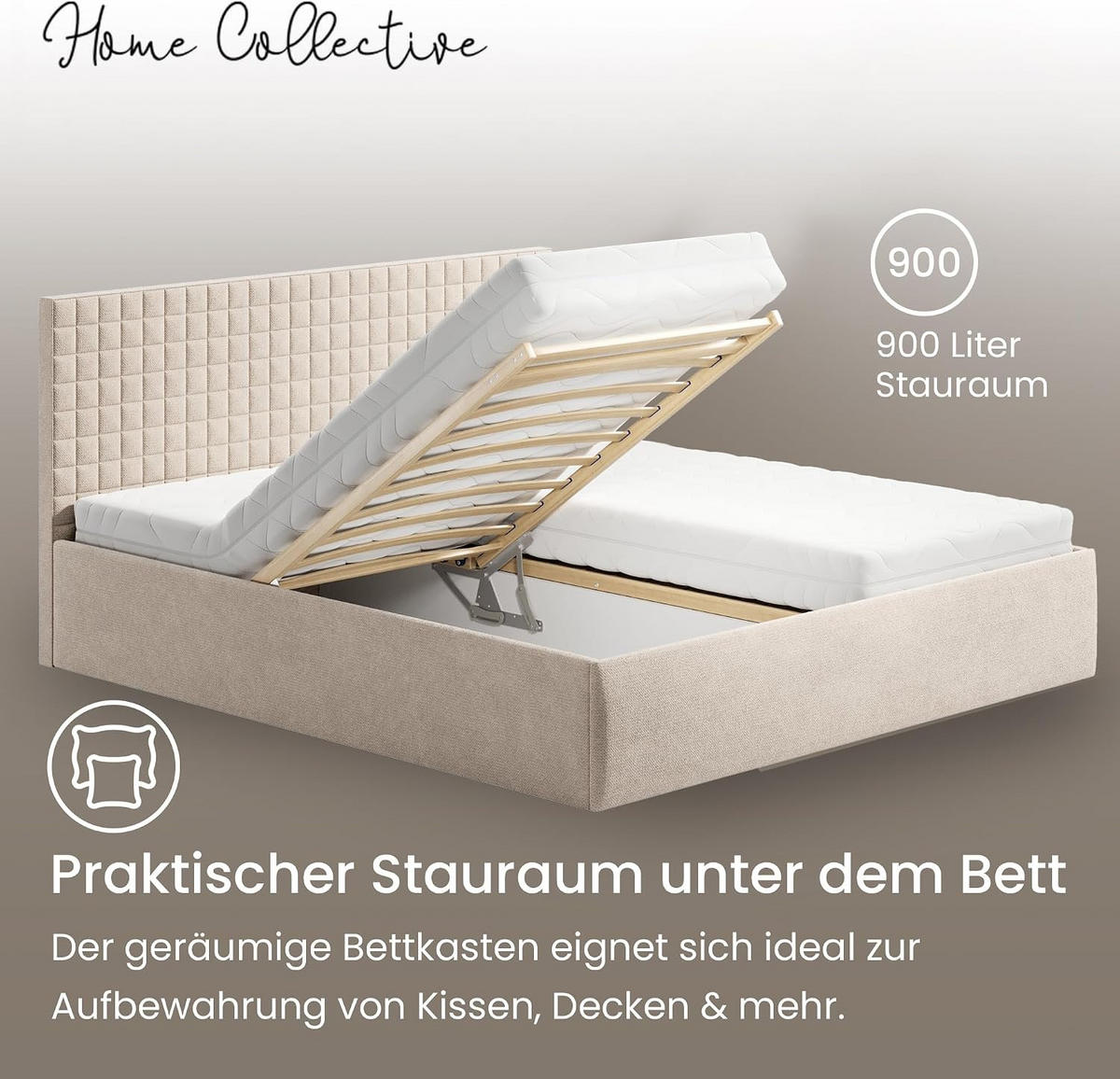 POLSTERBETT VARDO-Stoff 180x200 cm in Beige - Beige, Textil (180/200cm) - Home Collective