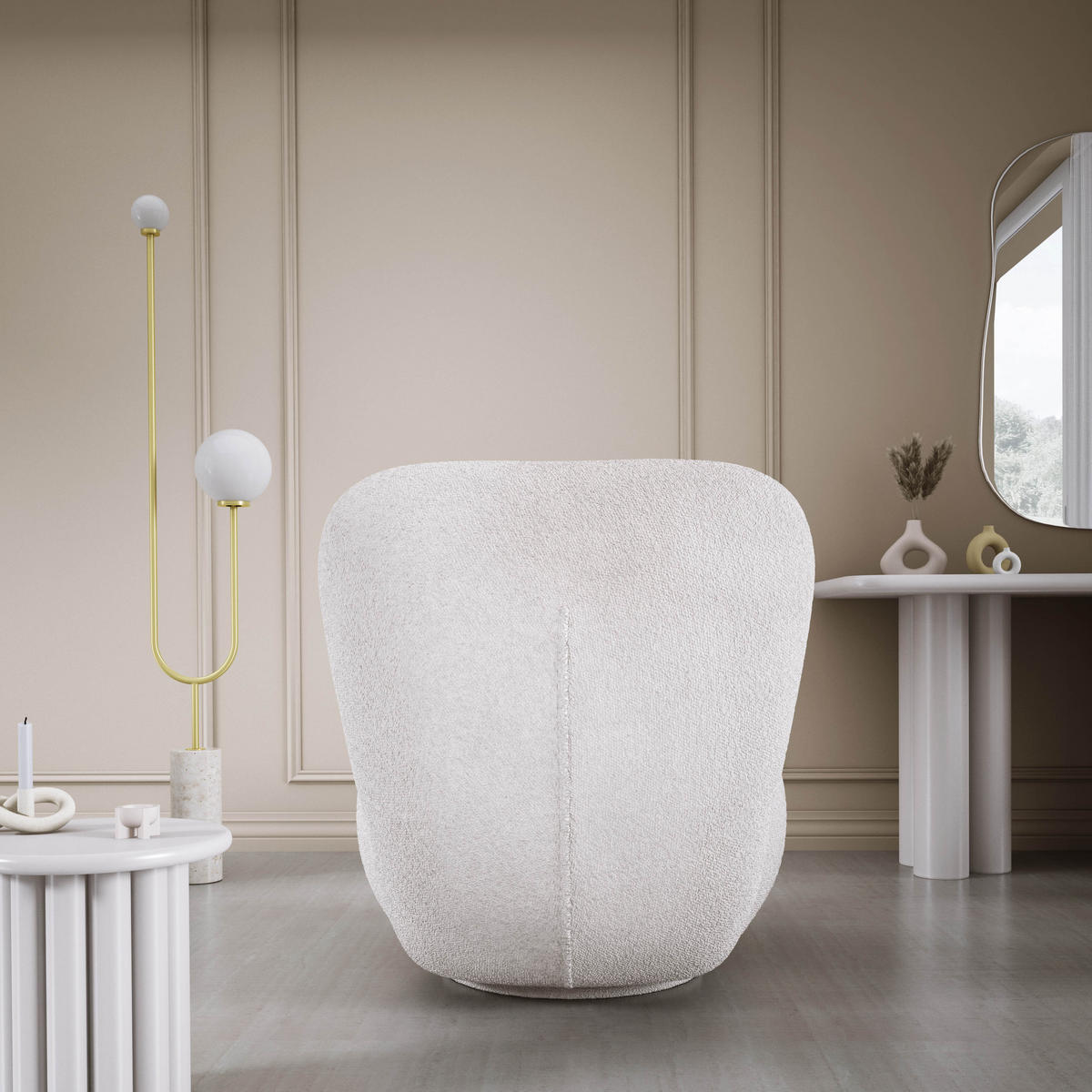 DREHSESSEL LUIS, Freistehend, Sitz drehbar 360°, 39x82x56 cm, BEIGE - Beige, Holz/Textil (82/72/66cm) - DomoHome