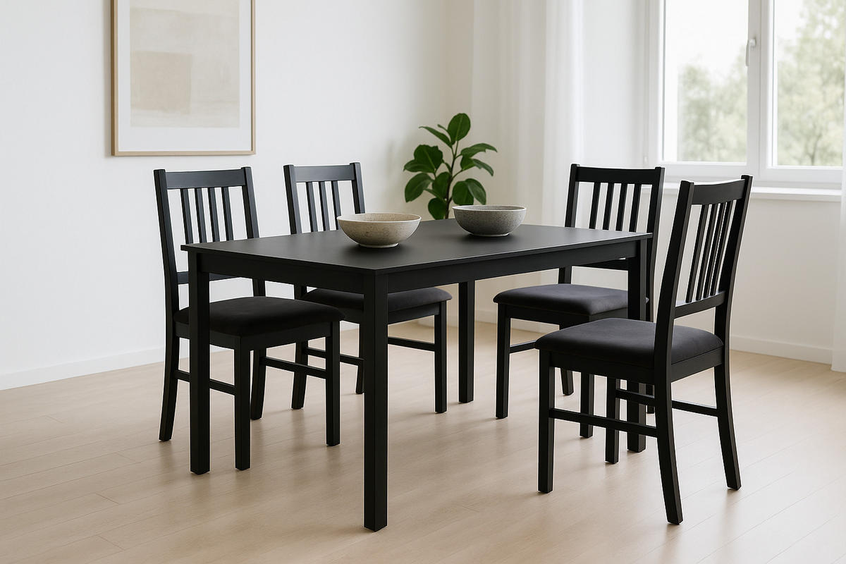 ESSZIMMERSTUHL - 4er-Set Bos 1 schwarz riviera 97 - Titanfarben/Schwarz, Holz (43/94/40cm) - Leaf Design