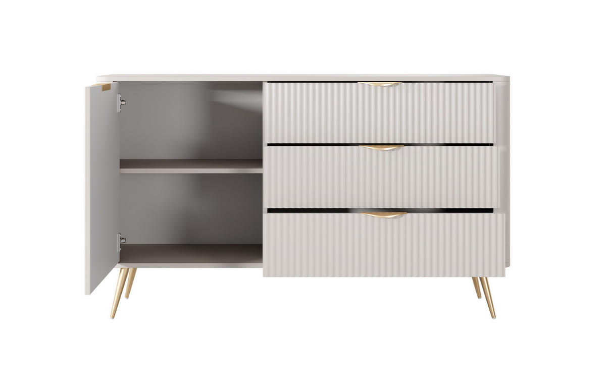 KOMMODE Lante 138 Beige, Goldene Beine, Kombikommoden mit 3 Schubladen - Beige, Holzwerkstoff (138/81/38cm) - Bettso