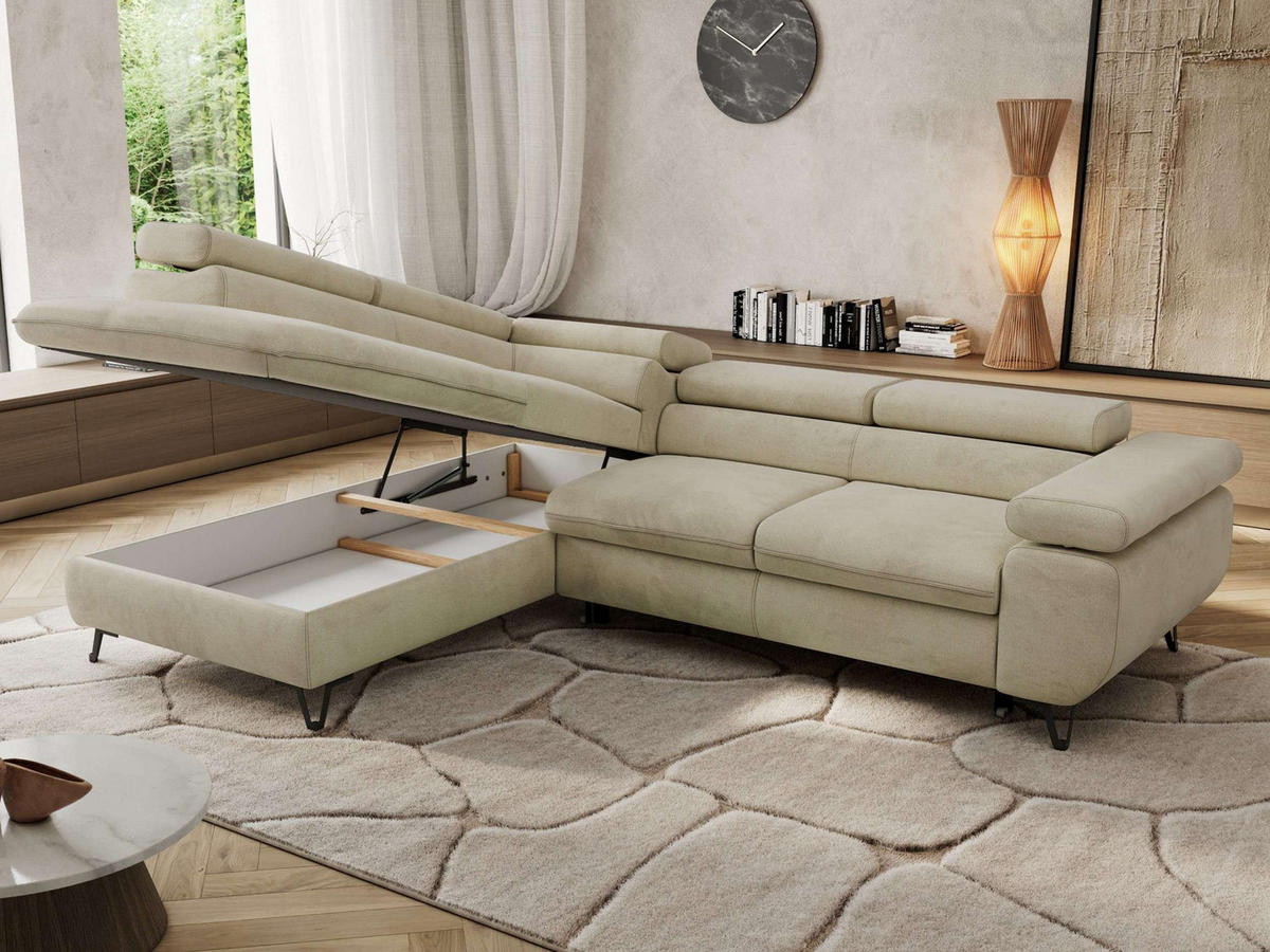 ECKSOFA PABLO L Beige Velvet - Links Seite - Beige/Schwarz, Textil/Metall (208/273cm) - MKS