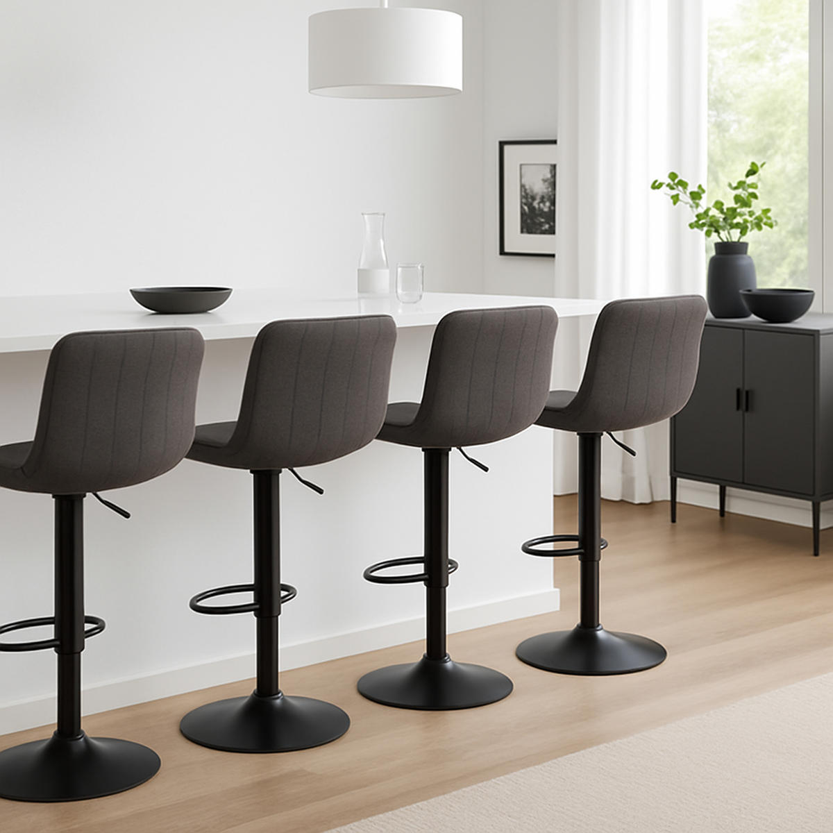 BARHOCKER 2er Set Lentos Stoff schwarz dunkelgrau - Dunkelgrau/Schwarz, Textil/Metall (50/108/50cm) - TPFLiving