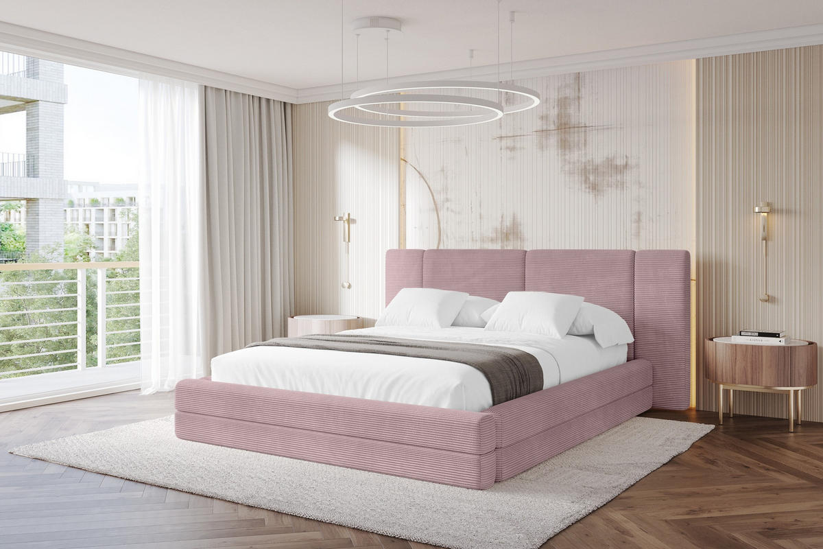 POLSTERBETT mit Bettkasten und Lattenrost, Boxbett ohne Matratze - TEVO 200x200 Rosa - Rosa, Holzwerkstoff/Textil (200/200cm) - ALTDECOR