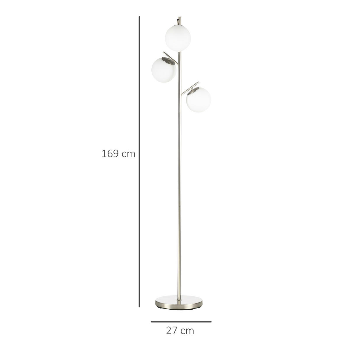 STEHLEUCHTE, Stehlampe, Metall, Silber - Silberfarben, Metall (27/27/169cm) - HOMCOM