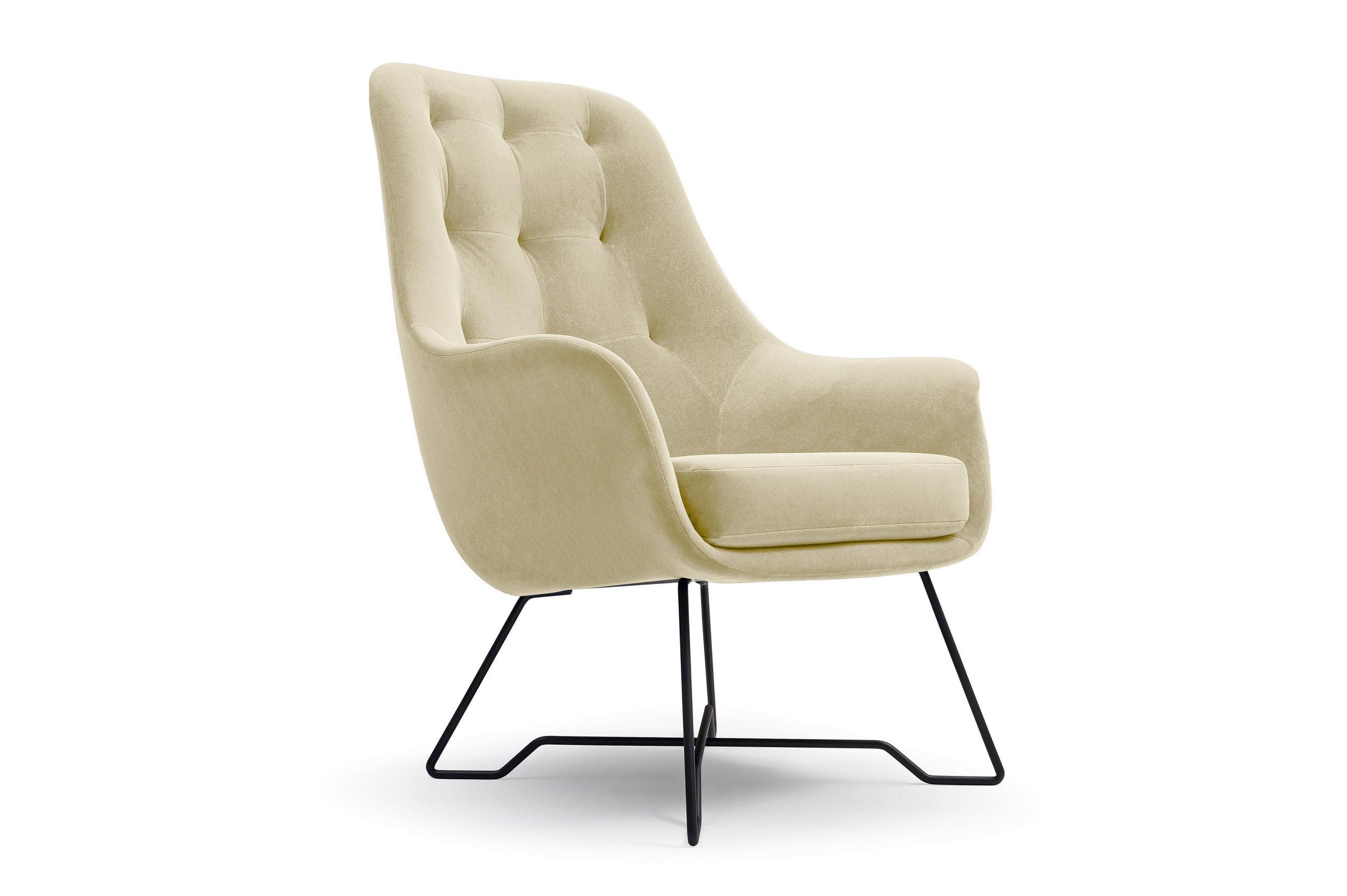 SESSEL SEDUTA, Modern Polstersessel Loungesessel, Velours-Stoff Creme - Creme, Holz/Metall (72.5/101.5/83cm) - MASSENO