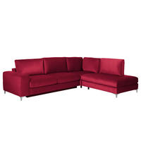 ECKSOFA mit Ottomane - Chromfarben/Bordeaux, Textil/Metall (302/1cm) - home24