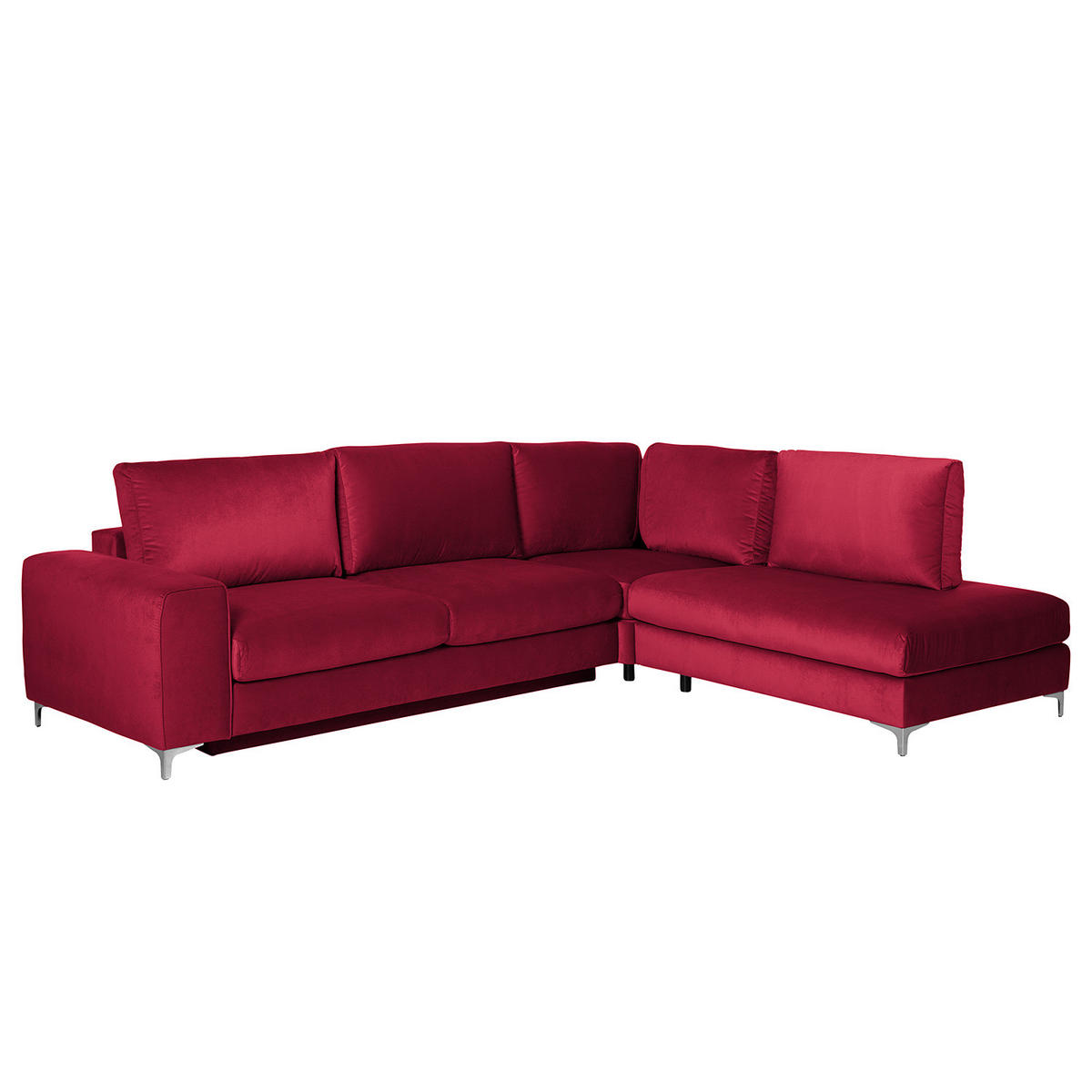 ECKSOFA mit Ottomane - Chromfarben/Bordeaux, Textil/Metall (302/1cm) - home24