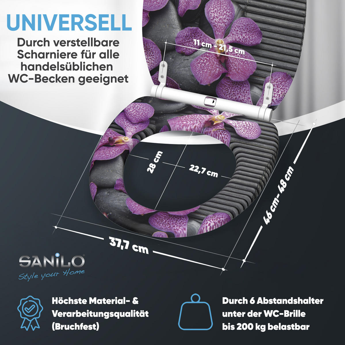 WC-SITZ mit Absenkautomatik & Top Fix Vanda - Violett, Holzwerkstoff (37.7/5.5/48cm) - Sanilo