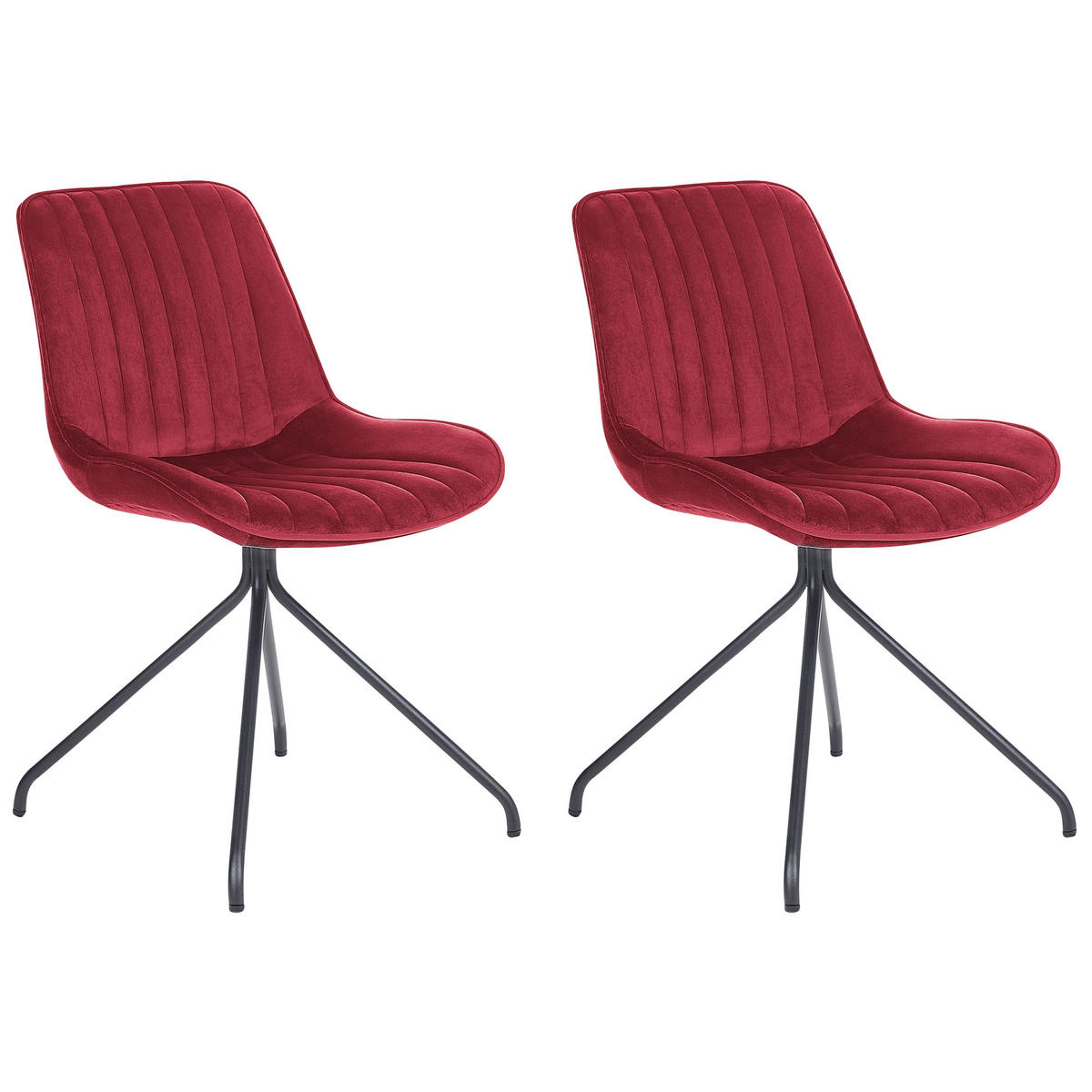 ESSZIMMERSTUHL 2er-Set Samtstoff Rot Navasota - Rot, Textil/Metall (47/83/62cm) - Beliani