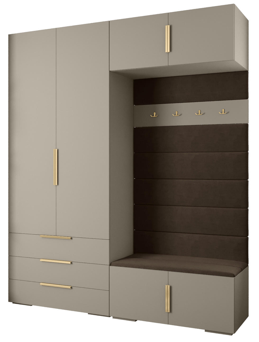 Abiks Möbel Garderoben-Set Kaschmir, Braun, Gold 200x236.7x47 cm