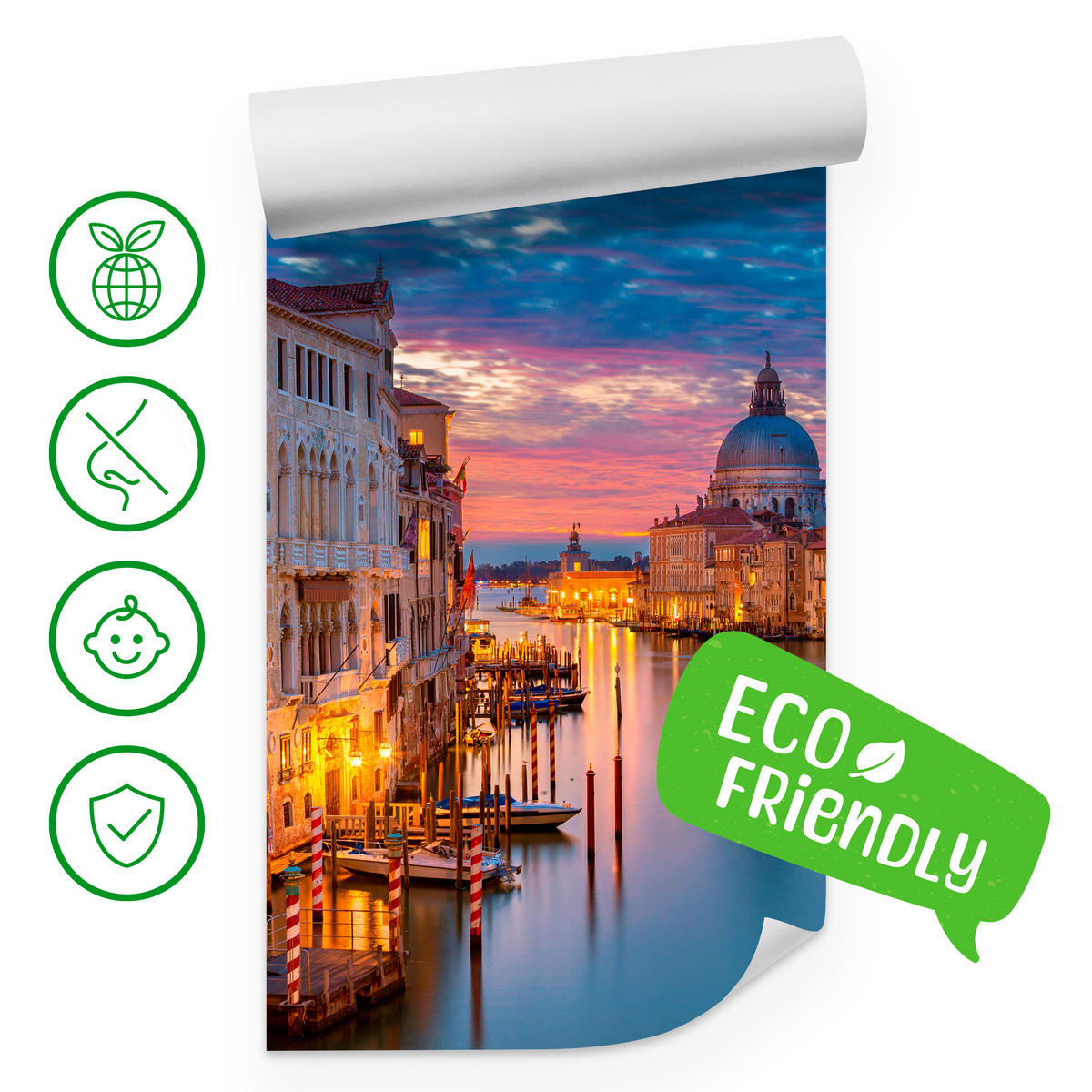 FOTOTAPETE für Wohnzimmer Venedig Nacht Panorama Historisch 100x70 - Violett/Rosa, Papier (100/70cm) - Muralo