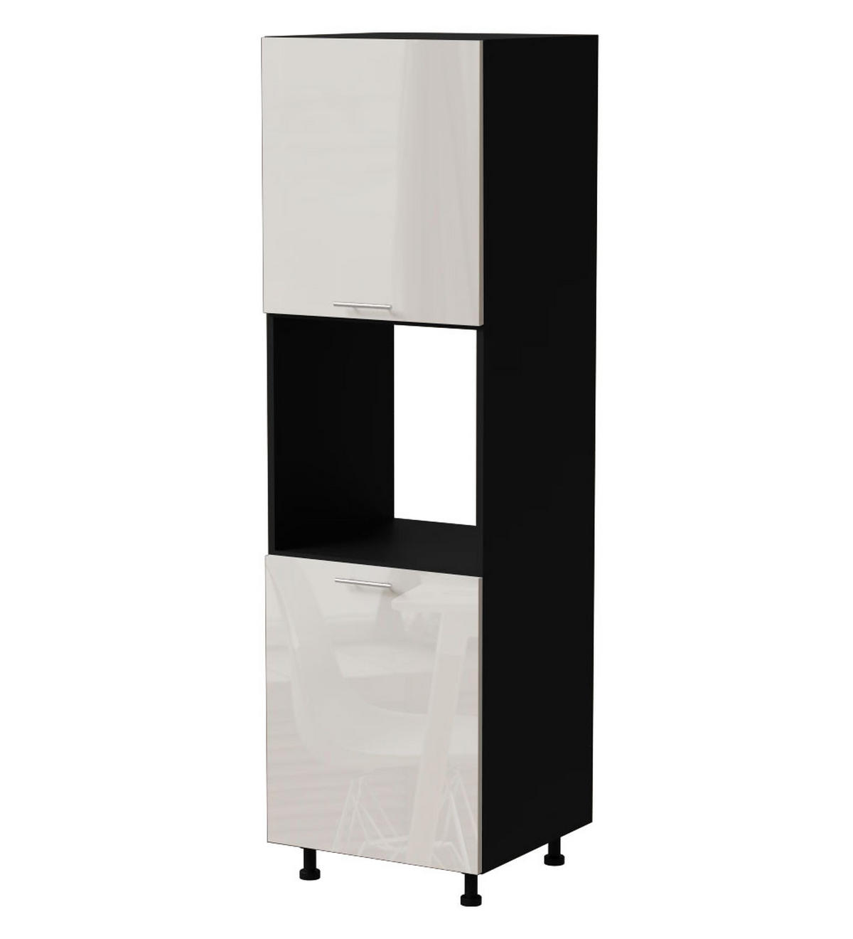 BACKOFENUMBAUSCHRANK Brerra D14/RU/2D RAL 9001 creme Hochglanz / Schwarz Matt 60 / 59 / 207cm - Creme/Schwarz, Holz/Holzwerkstoff (60/207/59cm) - Feldmann-Wohnen