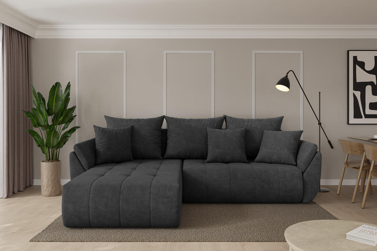 ROHOVÁ SEDAČKA s funkcí spaní, otoman vlevo TOKO-L 277x194x86 tmavě šedá velur - černá/antracitová, kompozitní dřevo/textil (277/194cm) - ALTDECOR