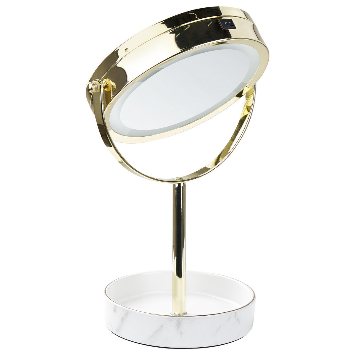 KOSMETIKSPIEGEL gold/weiß mit LED-Beleuchtung 20 cm Savoie - Goldfarben/Weiß, Metall (20/34/15cm) - Beliani
