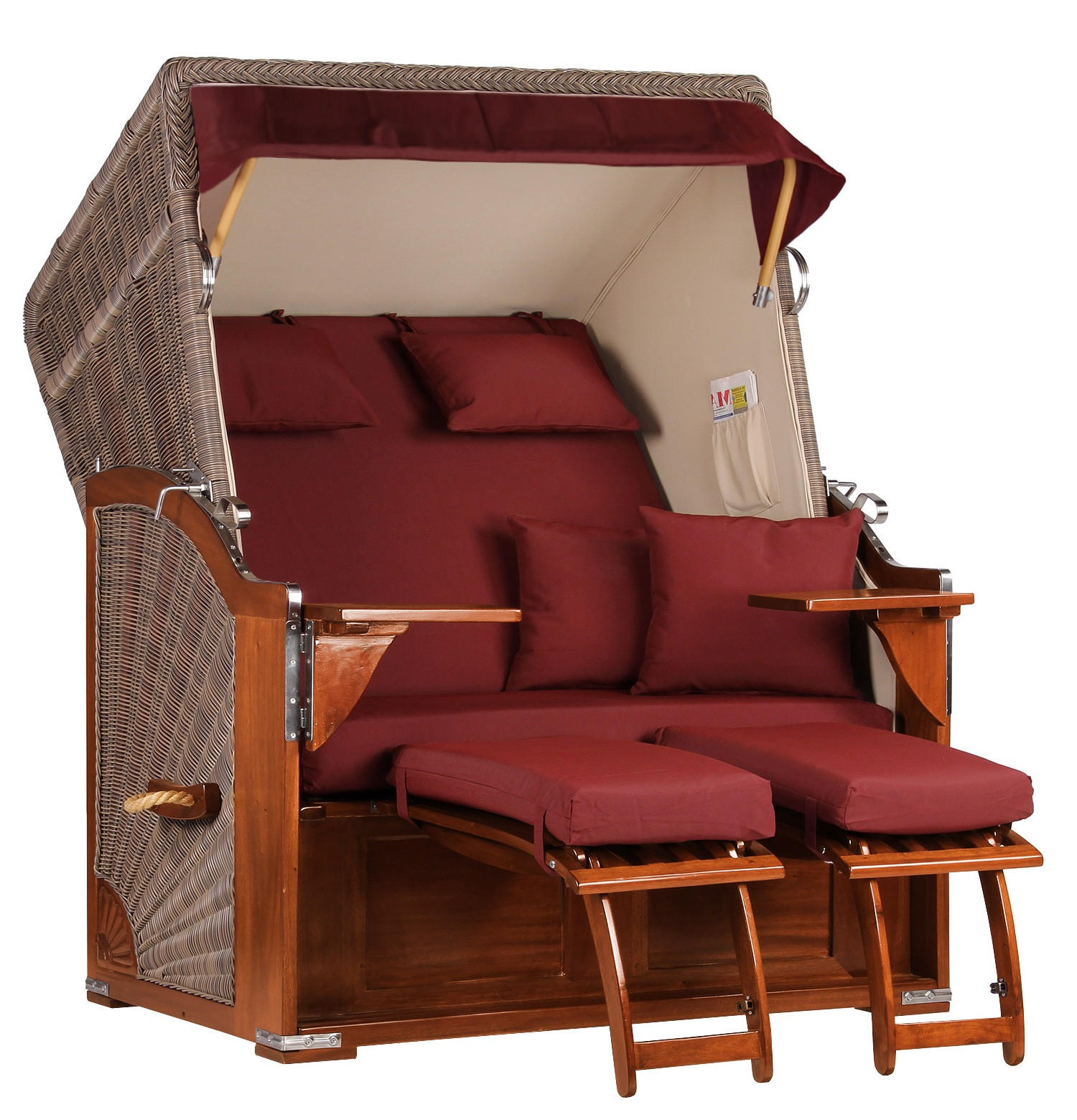 STRANDKORB Seeblick 2 Sitzer Mahagoni - Rot/Braun, Metall (125/170/80cm) - Mr. Deko