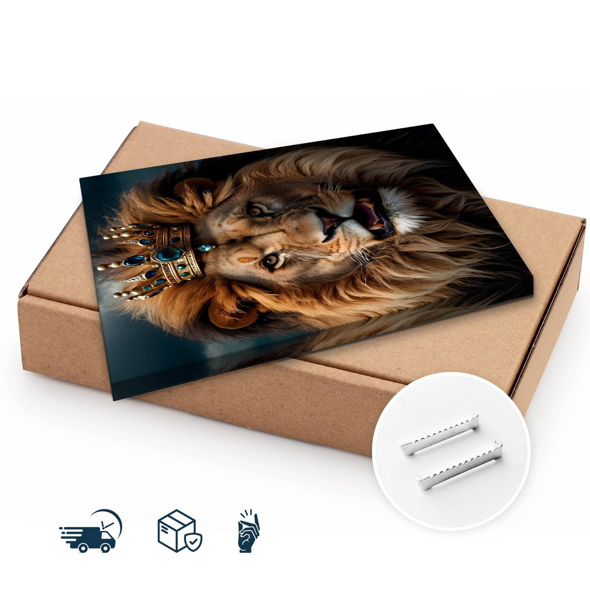 LEINWANDBILD Löwen König Abstraktion 3D Effekt 80cm x 120cm - Beige/Schwarz, Textil (80/120cm) - Muralo