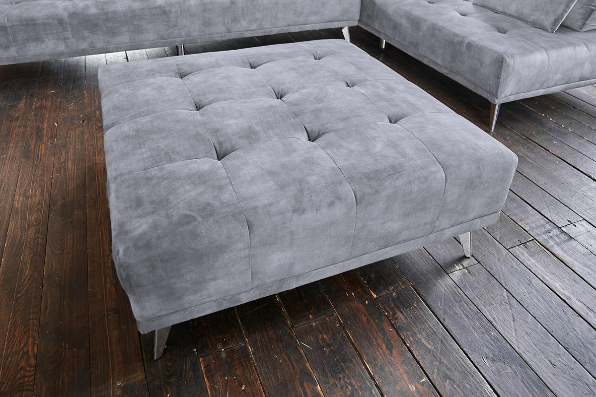 SOFA MIT HOCKER WIOLO Grau Velvet - Silberfarben/Grau, Textil/Metall (240/80/110cm) - KAWOLA