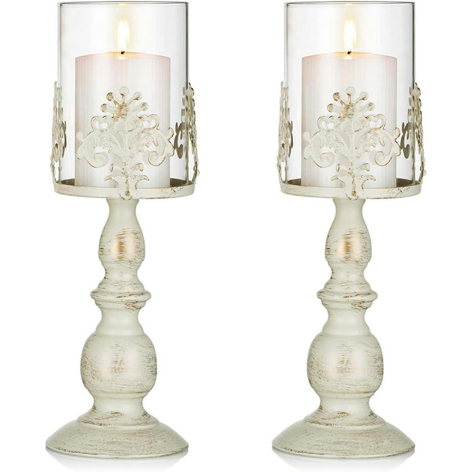 KERZENSTÄNDER 2-teiliges Set Elfenbein 27 cm / 33 cm - Creme, Metall (10.5/33/10.5cm)