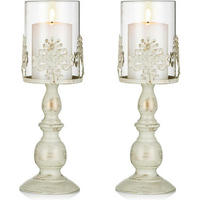 KERZENSTÄNDER 2-teiliges Set Elfenbein 27 cm / 33 cm - Creme, Metall (10.5/33/10.5cm)