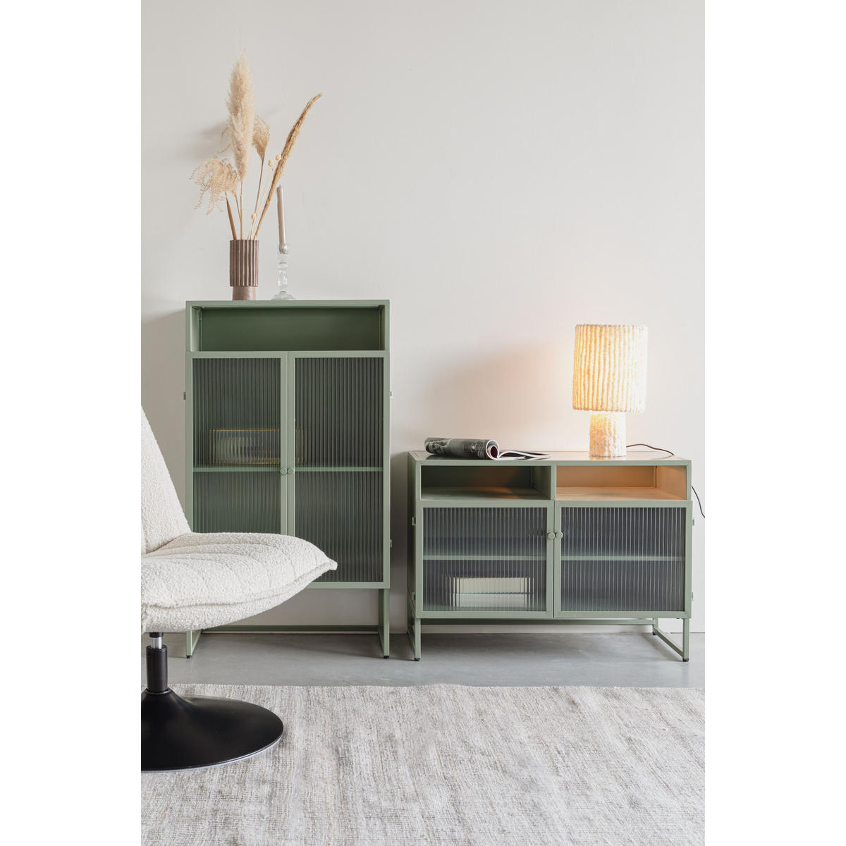 VITRINENSCHRANK Herb Kast / Aufbewahrungsregal Mittelgrün - Grün, Holzwerkstoff (80/58/38cm) - Housecraft Living