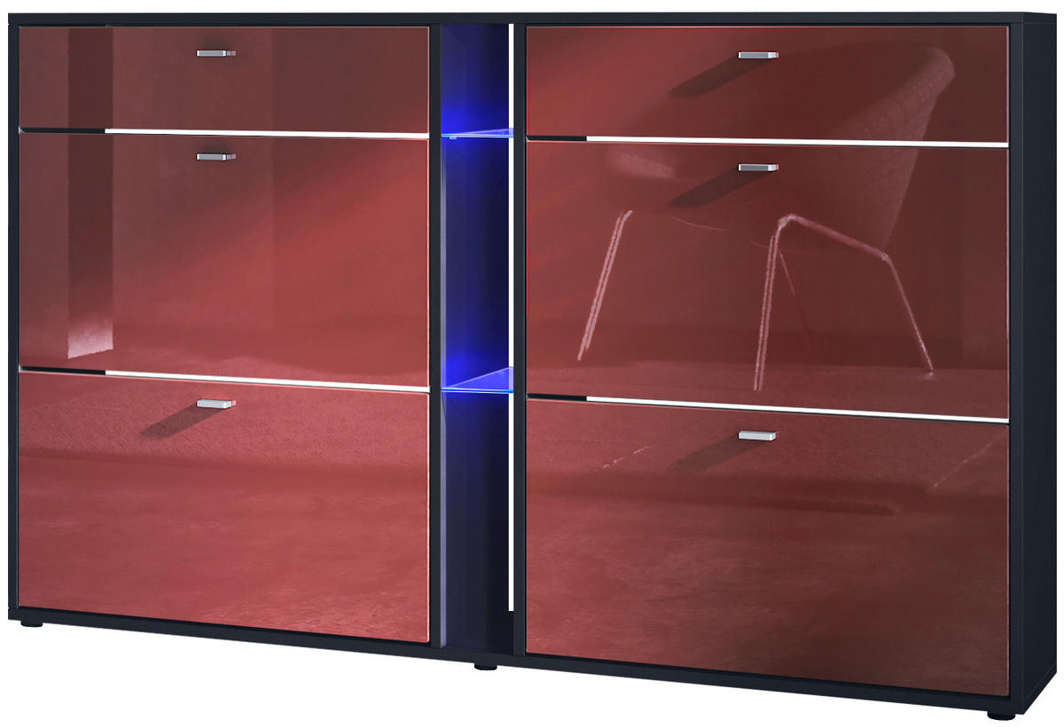 SCHUHSCHRANK Today Fronten in Bordeaux Hochglanz - Bordeaux, Holzwerkstoff (155.5/95/28cm) - Vladon