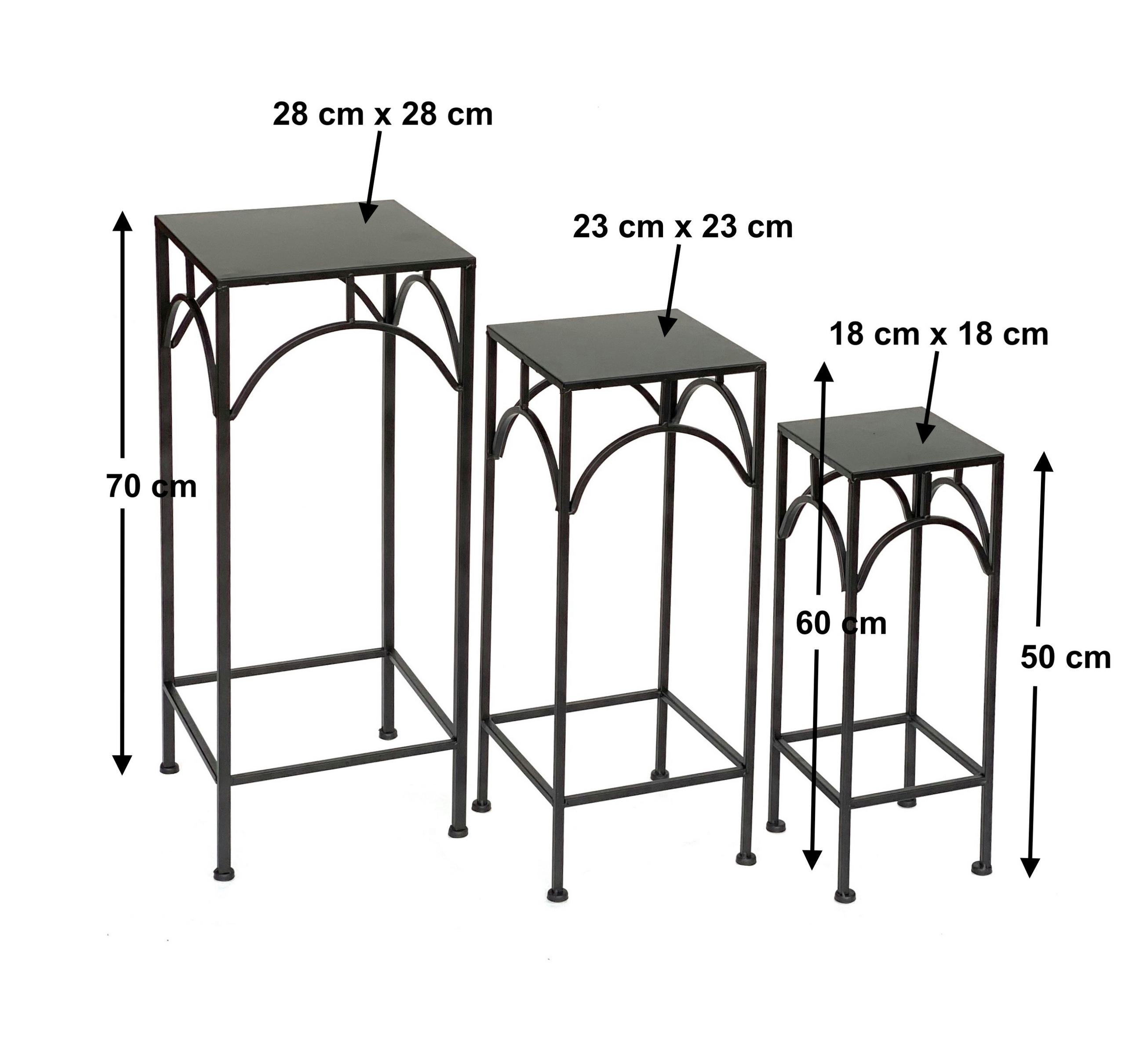 BLUMENHOCKER 3er Set Metall Schwarz Eckig 96132 - Schwarz, Metall (28/70/28cm) - DanDiBo