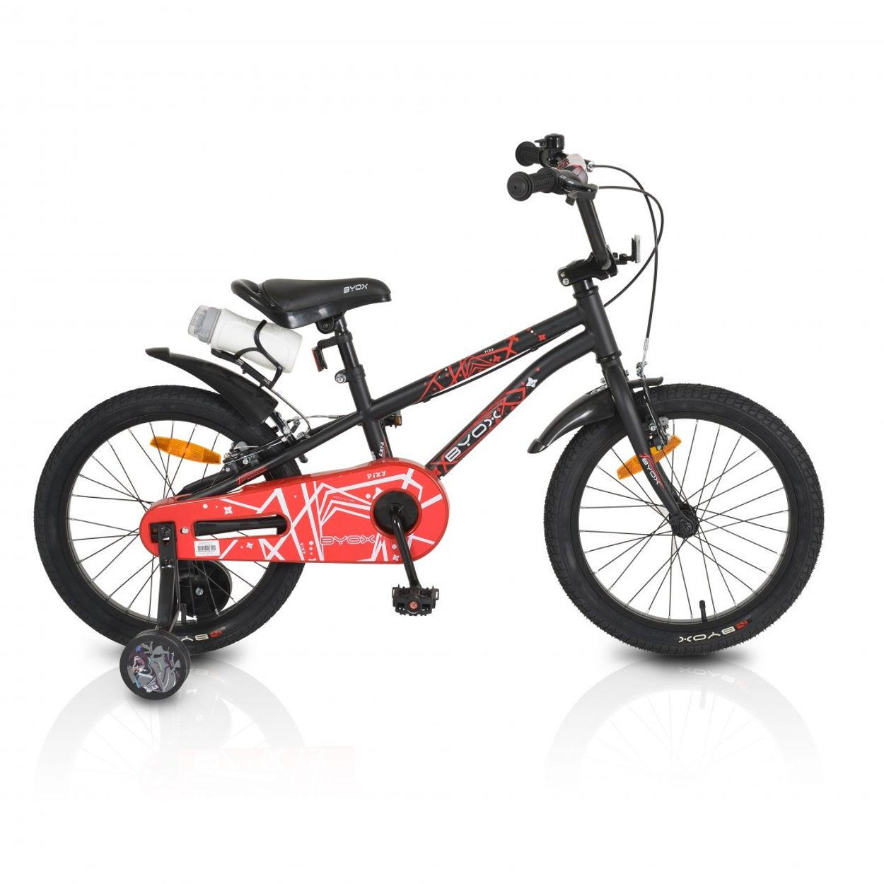 KINDERFAHRRAD Pixi 18 Zoll schwarz rot Stützräder, Kettenschutz, Reflektoren, Klingel, Anti-Rutsch-Griffe - Schwarz, Metall (84cm)
