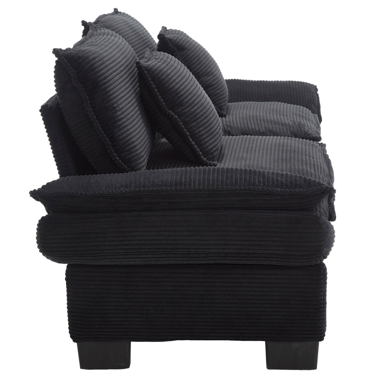 POHOVKA zo zamatu, 224/81/81 cm čierna, s hlbokým sedením a 2 vankúšmi - čierna, textil (224/81/81cm) - BEAOK