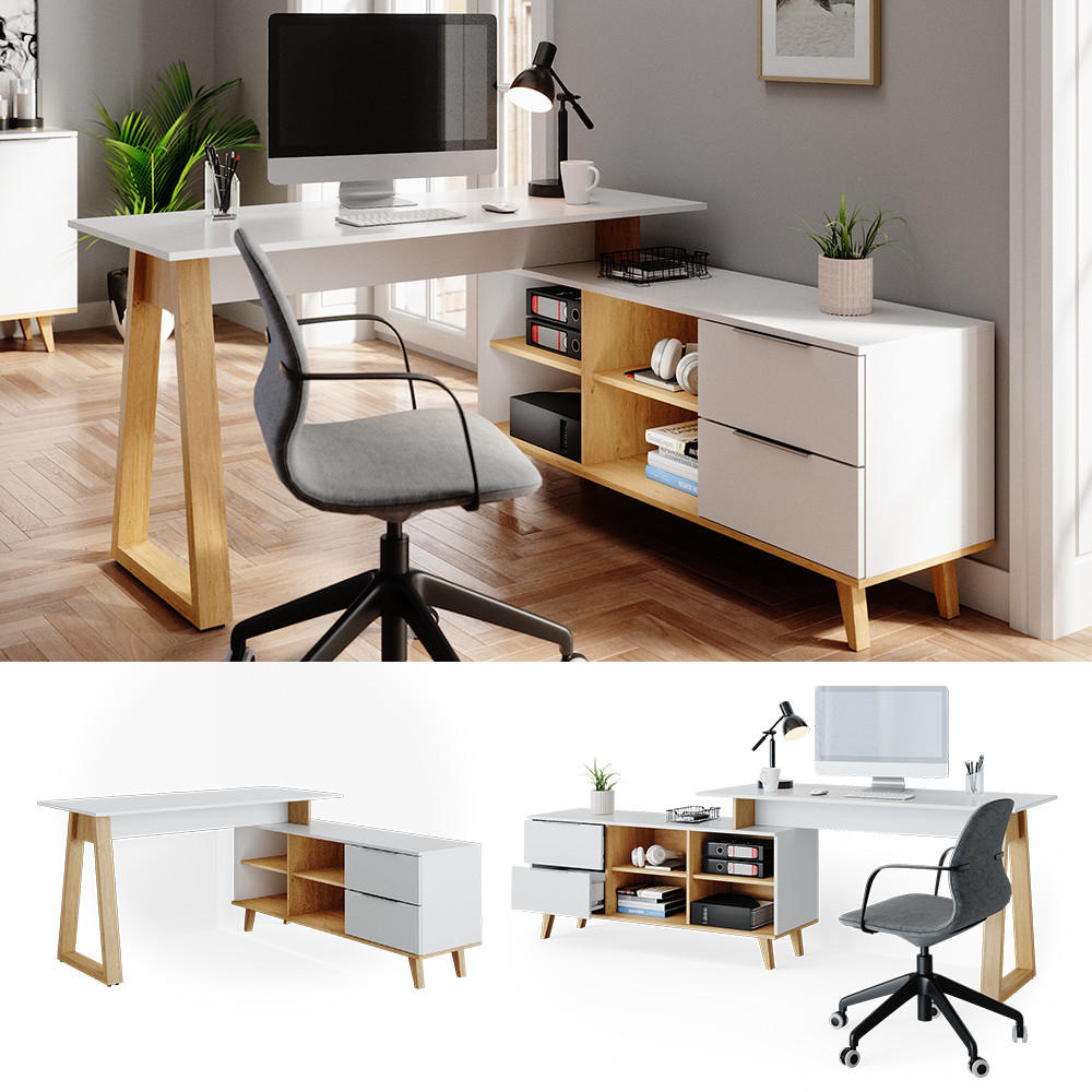 SCHREIBTISCH Nautica Weiß 138 x 60 cm mit Schubladen XXL - Eichefarben/Weiß, Holzwerkstoff (60/138/77cm) - Vicco