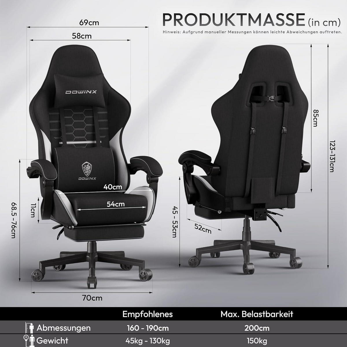 GAMING Stuhl Schwarz & Weiß Übergröße mit Fußstütze - Multicolor, Textil (63/26.5/84cm)